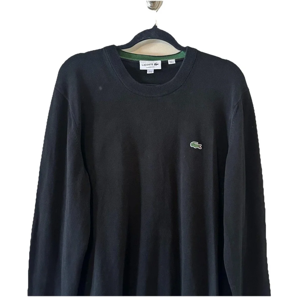 Lacoste Mens Black Sweater Shirt Classic Fit Crew Neck LS Pullover Logo Size XL‎